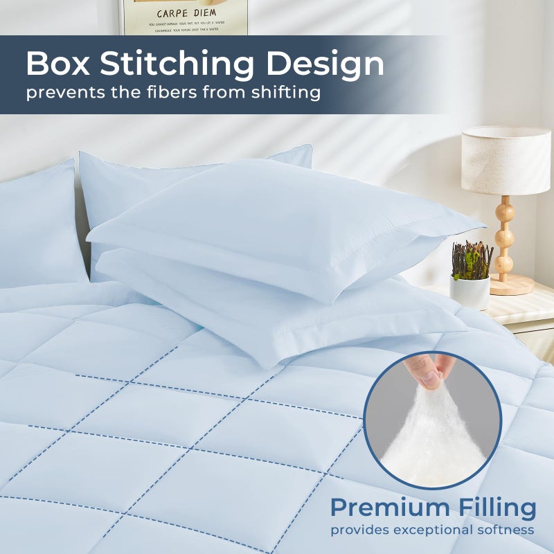 HEVUMYI Light Blue Full Comforter Set - 7-Piece All Season Bed in a Bag Full  Ultra Soft Bedding Set with Comforter  Flat Sheet  Fitted Sheet  Pillowcases  Pillow Shams - Image 3